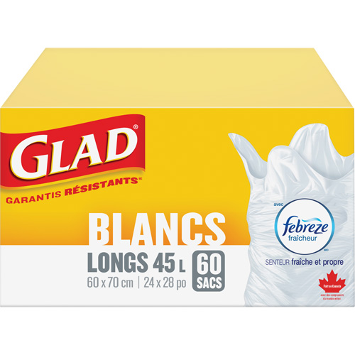Sacs &agrave; ordures hauts 45 L avec Febreze, R&eacute;gulier, 24" la x 28" lo, Blanc Haskins Industrial Inc.
