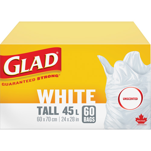 Sacs &agrave; ordures hauts 45 L sans parfum, R&eacute;gulier, 24" la x 28" lo, Blanc Haskins Industrial Inc.