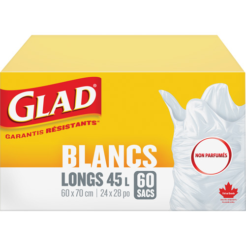 Sacs &agrave; ordures hauts 45 L sans parfum, R&eacute;gulier, 24" la x 28" lo, Blanc Haskins Industrial Inc.