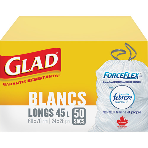 Tall 45L Febreze Garbage Bags, Regular, 24" W x 28" L, White Haskins Industrial Inc.