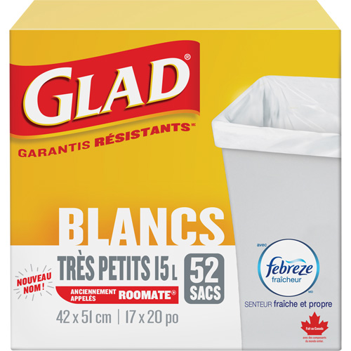 X-Small 15L Roommate Febreze Garbage Bags, Regular, 17" W x 20" L, White Haskins Industrial Inc.