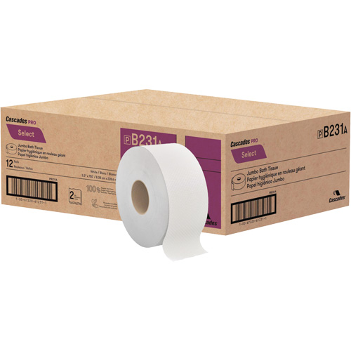 Pro Select&reg; Toilet Paper, Jumbo Roll, 2 Ply, 750' Length, White Haskins Industrial Inc.