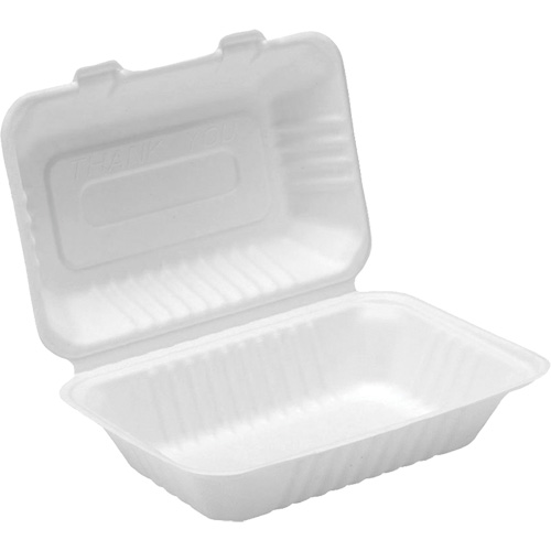 Contenants &agrave; charni&egrave;re pour nourriture compostable, Bagasse, Rectangulaire Haskins Industrial Inc.