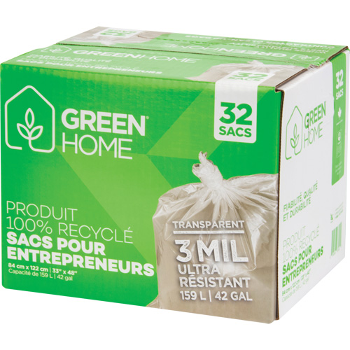 Sacs &agrave; ordures Green Home, Fort, 33" la x 48" lo, 3 mils, Transparent, Capacit&eacute; 159 L (42 gal.) Haskins Industrial Inc.