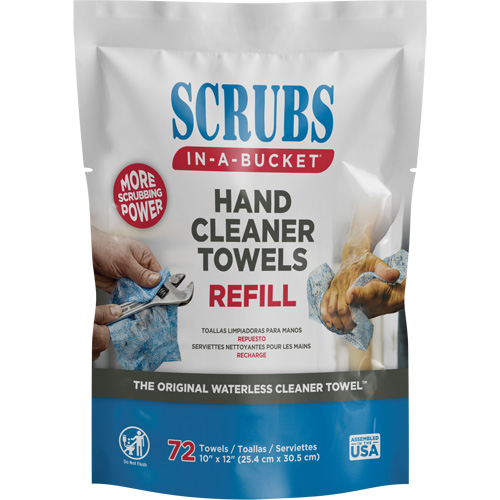 Hand Cleaner Towels Refill Pack, 72 Wipes, 10" x 12" Haskins Industrial Inc.