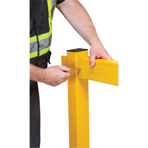 Corner Post for Light-Duty Guard Rails, Steel, 42" H, Safety Yellow Haskins Industrial Inc.