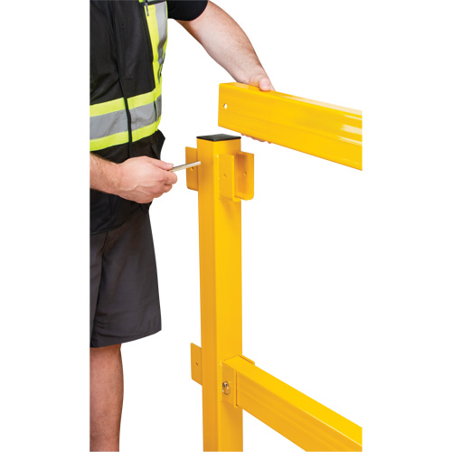 Corner Post for Light-Duty Guard Rails, Steel, 42" H, Safety Yellow Haskins Industrial Inc.