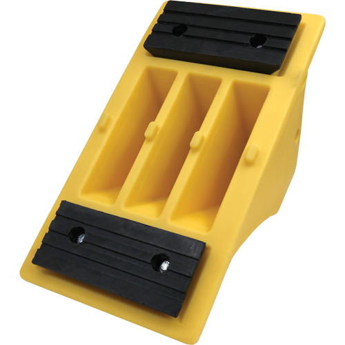 75 Ton Large Equipment Wheel Chock with Grip Pads, Urethane, Yellow Haskins Industrial Inc.