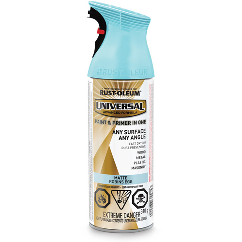 Universal&reg; Enamel Paint & Primer In One, Robins Egg Blue, Matte, Aerosol Can Haskins Industrial Inc.