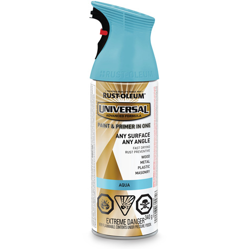 Universal&reg; Enamel Paint & Primer In One, Aqua Blue, Satin, Aerosol Can Haskins Industrial Inc.