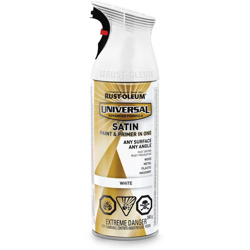 Universal&reg; Enamel Paint & Primer In One, White, Satin, Aerosol Can Haskins Industrial Inc.