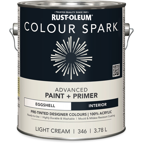 Peinture int&eacute;rieure pr&eacute;teint&eacute;e + appr&ecirc;t mural Colour Spark, Coton blanc, Semi-brillant, 3,78 L, Gallon Haskins Industrial Inc.