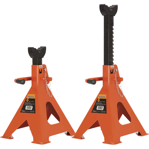 856A Jack Stands, Locking Handle/Ratchet, 6 Ton(s) Capacity, 15-1/2" - 24" H Haskins Industrial Inc.