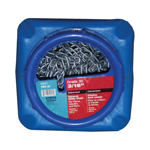 Hot-Dipped Galvanized Chains, Carbon Steel, 3/16" x 150' (45.7 m) L, Grade 30, 630 lbs. (0.315 tons) Load Capacity Haskins Industrial Inc.