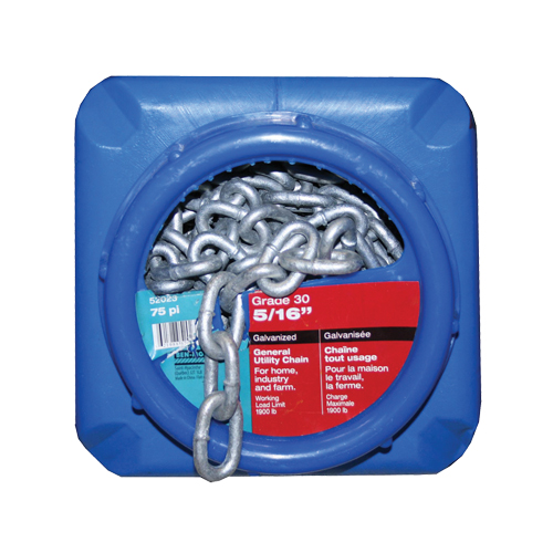 Hot-Dipped Galvanized Chains, Carbon Steel, 5/16" x 75' (22.9 m) L, Grade 30, 1900 lbs. (0.95 tons) Load Capacity Haskins Industrial Inc.