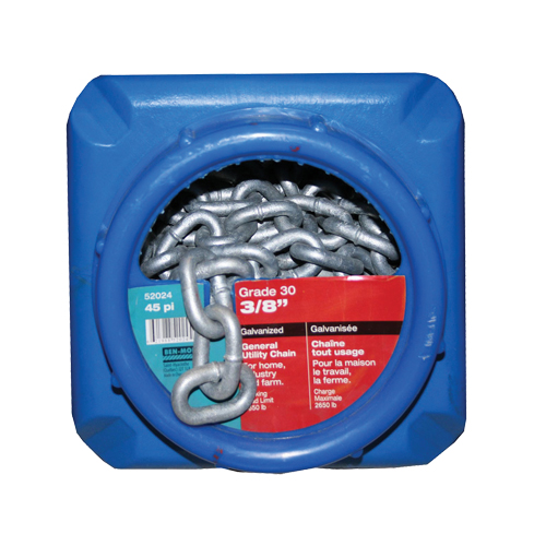 Chaînes galvanis&eacute;es par immersion &agrave; chaud, Acier au carbone, 3/8" x 45' (13,7 m) l, Calibre 30, Charge d'utilisation 2650 lb (1,325 tonne) Haskins Industrial Inc.