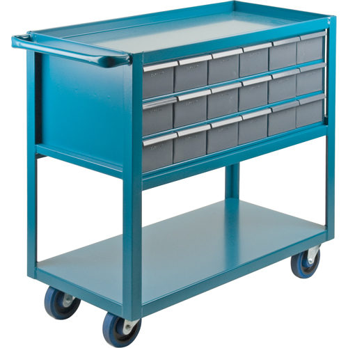 Drawer Shelf Cart, 1200 lbs. Capacity, Steel, 18" x W, 35" x H, 36" D, Rubber Wheels, All-Welded, 18 Drawers Haskins Industrial Inc.