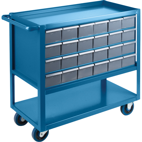 Drawer Shelf Cart, 1200 lbs. Capacity, Steel, 18" x W, 35" x H, 36" D, Rubber Wheels, All-Welded, 24 Drawers Haskins Industrial Inc.