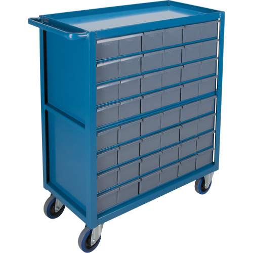 Chariot &agrave; tablette avec tiroir, 1200 lb Capacit&eacute;, Acier, 18" x la, 35" x ha, 36" p, Roues en Caoutchouc, Enti&egrave;rement soud&eacute;, 48 tirroirs Haskins Industrial Inc.