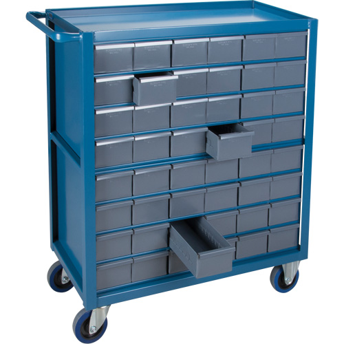 Chariot &agrave; tablette avec tiroir, 1200 lb Capacit&eacute;, Acier, 18" x la, 35" x ha, 36" p, Roues en Caoutchouc, Enti&egrave;rement soud&eacute;, 48 tirroirs Haskins Industrial Inc.