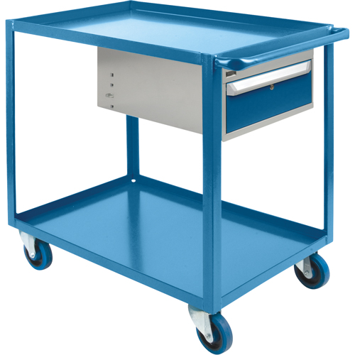 Heavy Duty Shelf Cart with Drawer, 1200 lbs. Capacity, Steel, 24" x W, 36" x H, 48" D, Rubber Wheels, All-Welded, 1 Drawers Haskins Industrial Inc.