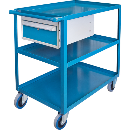 Chariots &agrave; tablettes avec tiroir, 1200 lb Capacit&eacute;, Acier, 24" x la, 36" x ha, 36" p, Roues en Caoutchouc, Enti&egrave;rement soud&eacute;, 1 tirroirs Haskins Industrial Inc.