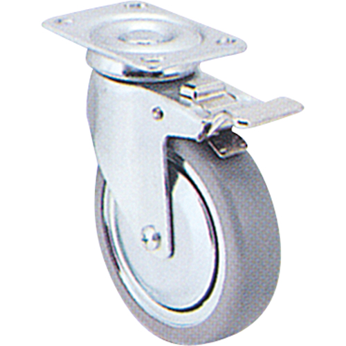 Zinc Plated Caster, Swivel with Brake, 3" (76 mm), Rubber, 150 lbs. (68 kg.) Haskins Industrial Inc.
