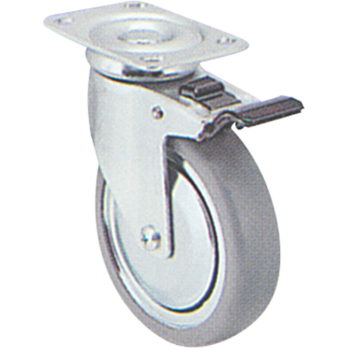 Zinc Plated Caster, Swivel with Brake, 6" (152.4 mm), Rubber, 250 lbs. (113 kg.) Haskins Industrial Inc.
