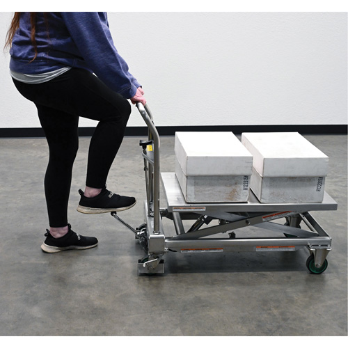 Table &eacute;l&eacute;vatrice hydraulique &agrave; ciseaux, 31-1/2" lo x 19-1/2" la, Acier inoxydable, Capacit&eacute; 550 lb Haskins Industrial Inc.