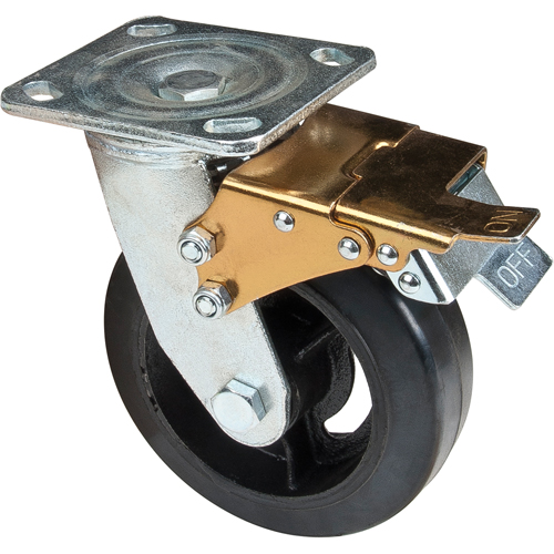 Mold-on Caster, Swivel with Brake, 6" (152.4 mm), Rubber, 550 lbs. (249 kg.) Haskins Industrial Inc.