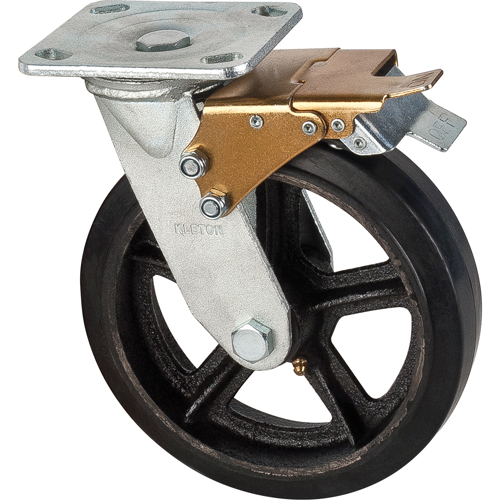 Mold-on Caster, Swivel with Brake, 8" (203.2 mm), Rubber, 660 lbs. (299 kg.) Haskins Industrial Inc.