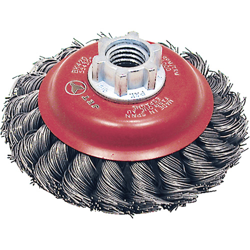 Brosse conique &agrave; fils torsad&eacute;s BK420T, Dia. 4", Fils 0,02", Arbre 5/8"-11, Acier Haskins Industrial Inc.