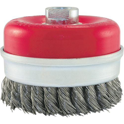 Brosse boisseau &agrave; fils li&eacute;s et nou&eacute;s, 4" dia. x 5/8"-11 arbre Haskins Industrial Inc.