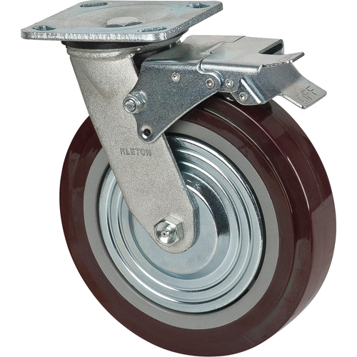 Caster, Swivel with Brake, 8" (203.2 mm), Polyurethane, 1000 lbs. (453.6 kg.) Haskins Industrial Inc.