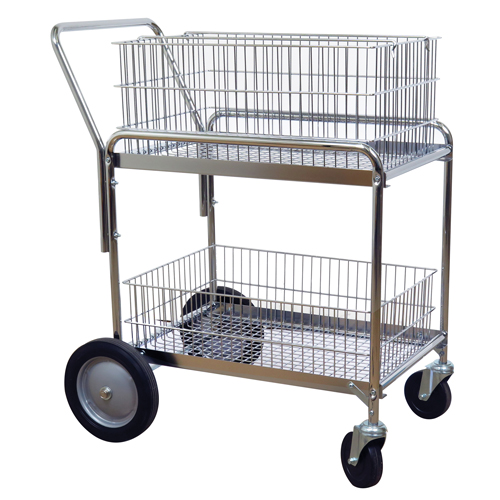 Wire Mesh Office Mail Cart, 200 lbs. Capacity, Chrome, 23-3/4" D x 33-1/2" L x 38-1/4" H, Chrome Plated Haskins Industrial Inc.