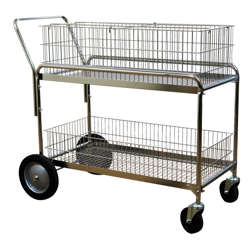 Wire Mesh Office Mail Cart, 250 lbs. Capacity, Chrome, 23-3/4" D x 43" L x 38-1/2" H, Chrome Plated Haskins Industrial Inc.