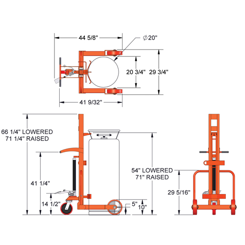 Hydraulic Large Liquid Gas Cylinder Cart HLCC, Polyurethane Wheels, 20" W x 20" D Base, 1000 lbs. Haskins Industrial Inc.