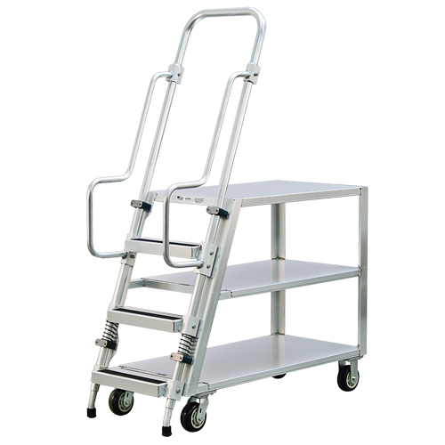 Aluminum Stock Picking Ladder Cart, Aluminum, 22" W x 51-1/2" D, 3 Shelves, 800 lbs. Capacity Haskins Industrial Inc.