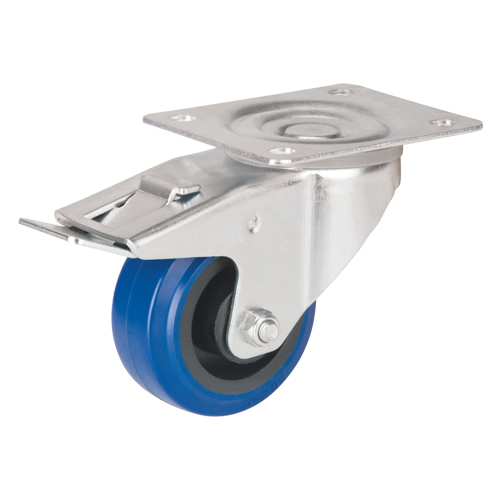 Roulette bleue, Pivotant avec frein, 3" (76 mm), Caoutchouc, 285 lb (129 kg) Haskins Industrial Inc.
