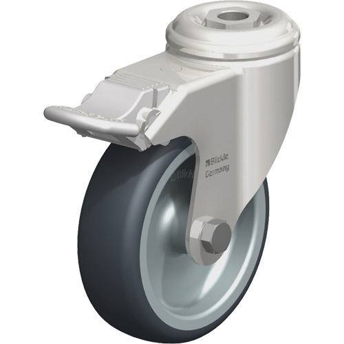 Stainless Steel Thermoplastic Elastomer Caster, Swivel with Brake, 4" (102 mm) Dia., 240 lbs. (108 kg.) Capacity Haskins Industrial Inc.