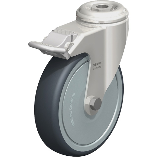 Stainless Steel Thermoplastic Elastomer Caster, Swivel with Brake, 5" (127 mm) Dia., 265 lbs. (120 kg.) Capacity Haskins Industrial Inc.