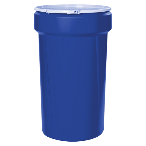 Baril emboîtable en poly&eacute;thyl&egrave;ne, 55 gal. US (45 gal. imp.), Dessus ouvert, Bleu Haskins Industrial Inc.