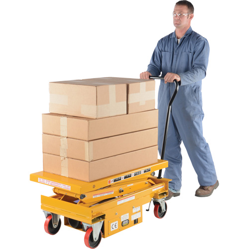 Chariot de levage hydraulique &agrave; ciseaux &agrave; batterie c. c., Acier, 39-3/4" lo x 20-1/2" la, Capacit&eacute; 1000 lb Haskins Industrial Inc.