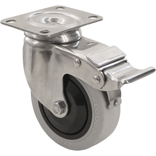 2309 Caster with Double Locking Brake, Swivel with Brake, 5" (127 mm), Envirothane Grey, 350 lbs. (158.8 kg.) Haskins Industrial Inc.