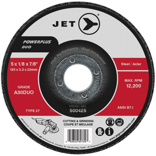 Meule/disque de coupe POWERPLUS DUO, 4" x 1/8", Arbre de 5/8", Type 27, Grain de A30DUO Haskins Industrial Inc.