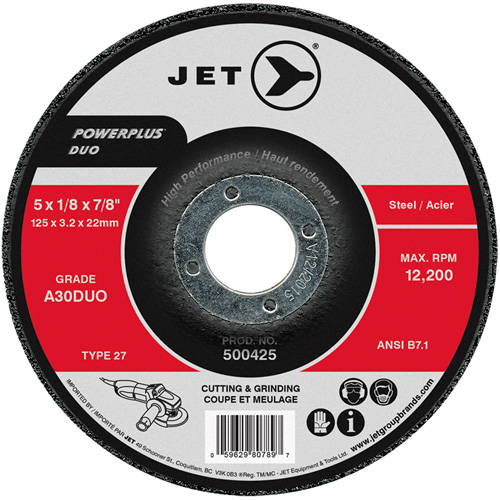 POWERPLUS DUO Cutting/Grinding Wheel, 5" x 1/8", 7/8" Arbor, Type 27, A30DUO Grit Haskins Industrial Inc.