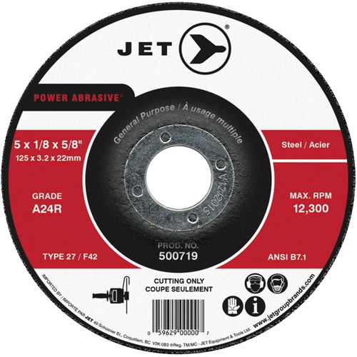 Meule &agrave; tronçonner Power Abrasive, 4-1/2" x 1/8", Arbre de 7/8", Type 27, 13 300 Tr/min Haskins Industrial Inc.