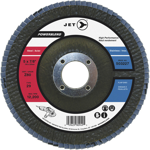 Disque &agrave; lamelles POWERBLEND, 5" x 7/8", Type 29, Grain Z40, Alumine de zirconium Haskins Industrial Inc.