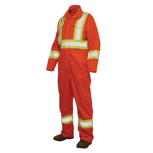 Combinaison de s&eacute;curit&eacute; non doubl&eacute;e, Grand, Orange haute visibilit&eacute; Haskins Industrial Inc.