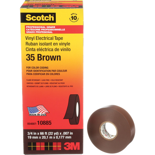 Ruban isolant en vinyle pour codification par couleur Scotch, 19 mm (3/4") la x 20 m (66') lo, 7 mils, Brun Haskins Industrial Inc.